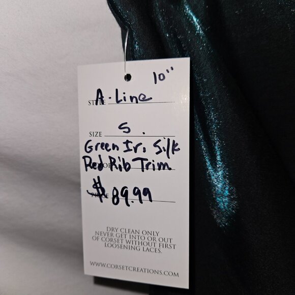 NWT S 10" GREEN SILK A-line MINI SKIRT with Red Trim - Picture 4 of 15